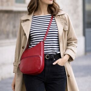 Vintage Lancel Paris 1980s Red Glossy Calf Leather Shoulder Bag